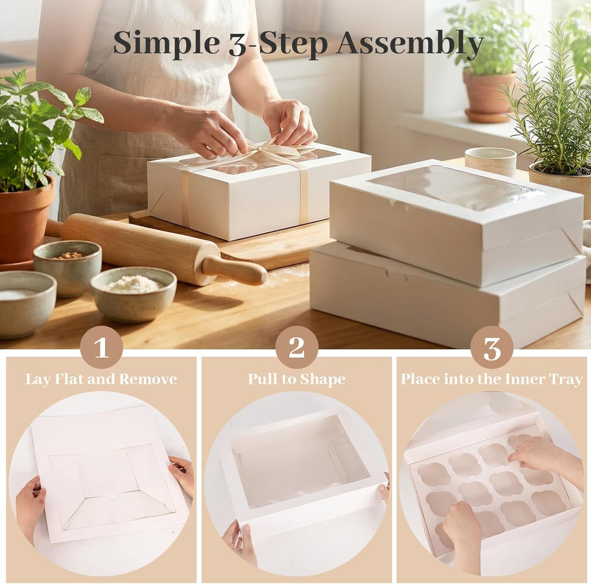 VGOODALL 12 Count Cupcake Boxes, 6PCS Cupcake Container with Window Boxes Holding 72 Pastry Box for Birthday Holiday Party Bakery Supplies 13.2"x9.8"x4"