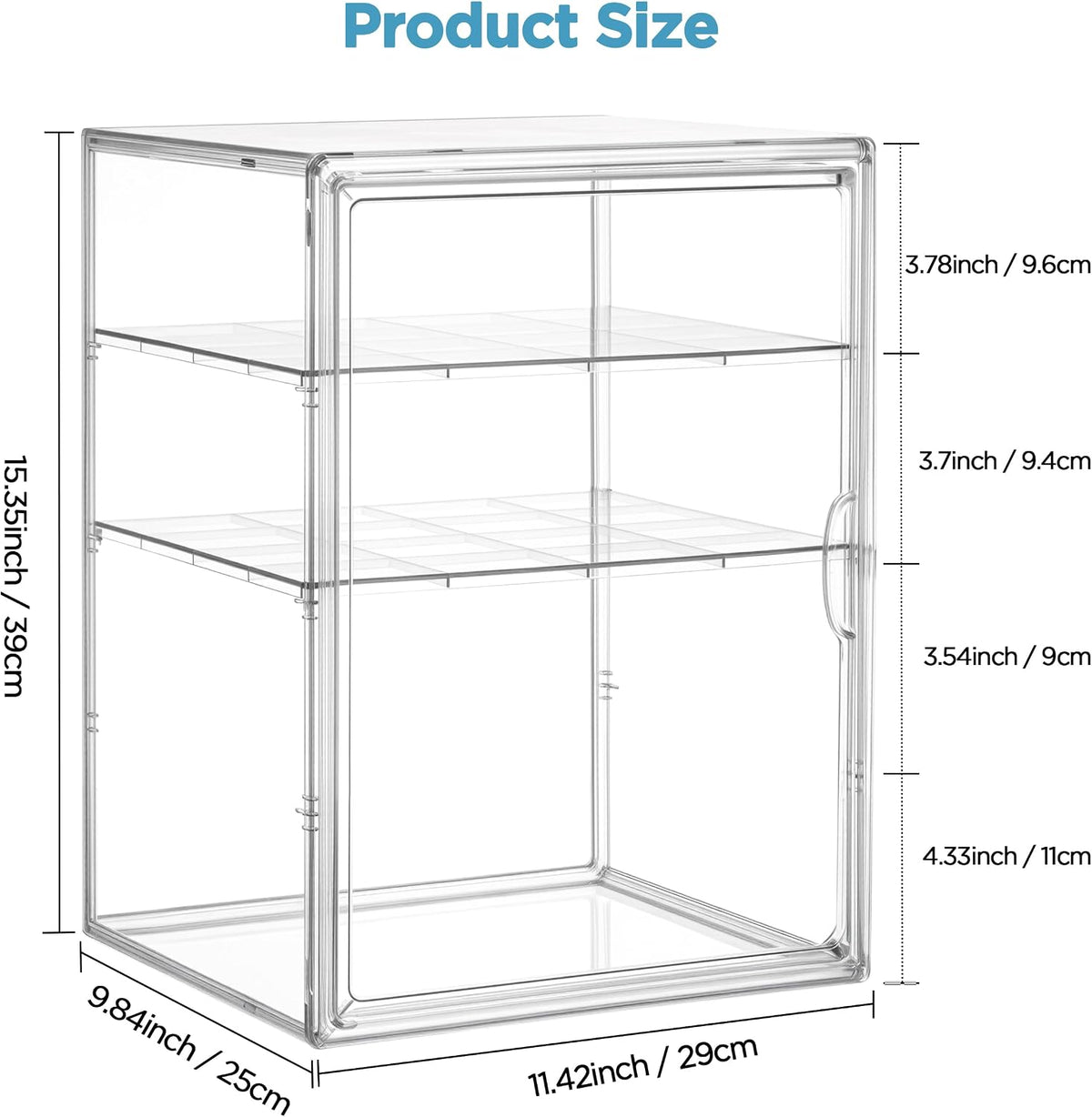 HBlife Baby Bottle Storage Organizer for Countertop Cabinet, 3 Tiers Adjustable Clear Acrylic Bottles Storage Station Case Box Container with 2 Removable Dividers and Magnetic Door, Large
