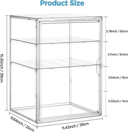 HBlife Baby Bottle Storage Organizer for Countertop Cabinet, 3 Tiers Adjustable Clear Acrylic Bottles Storage Station Case Box Container with 2 Removable Dividers and Magnetic Door, Large
