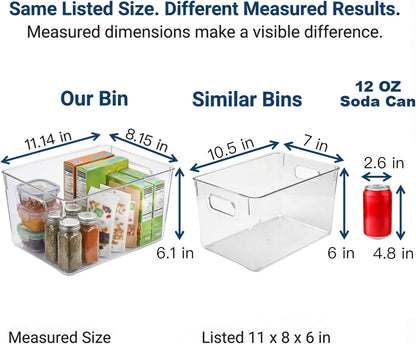 MOONEDGE Set of 4 Clear Plastic Organizer Bins, 2 Large & 2 Small Storage Bins for Pantry, Nestable Space-Saving Containers for Cabinets, Under-Sink, Bathroom, Kitchen & Freezer Organization