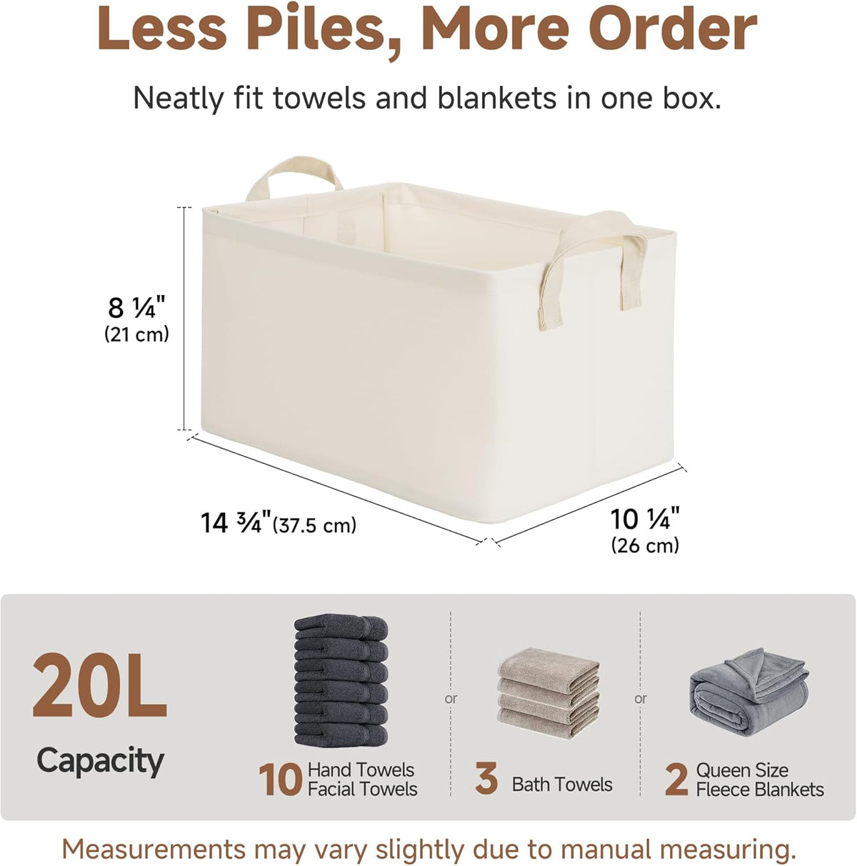 StorageWorks Storage Bins, Shelves Baskets for Organizing, Fabric Closet Organizers with Handles, Metal Frame, Beige-Cotton-linen, 2-Pack