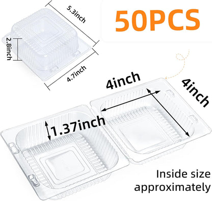 Evnlo 100 Count Clear Plastic Containers with Lids for Food, Thickened Disposable Sandwich Containers Clamshell Boxes for Cake Slice, Dessert, Hamburger, Salad, Pastry, Fruits, Takeout Tray