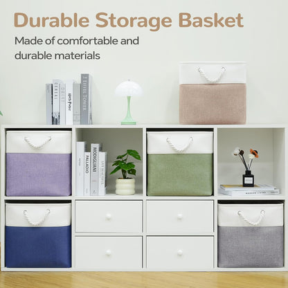 Large Storage Baskets- 15.7x11.8x8.26 inch Storage Bins for Shelves and Closet Organizing, Foldable Fabric Bin for Home Organization Clothes and Laundry (3-Pack, White&Khaki)