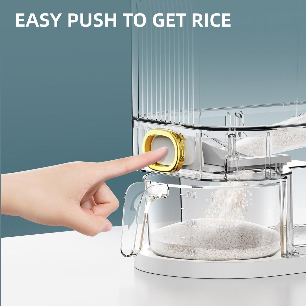 VenDotbi Rice Dispenser, 22-25 Lbs Rice Container with Measuring Cup, Upgraded Built-in Fresh Box, Cereal Dispenser Storage with Lids for Home Kitchen Pantry Rice Soybean Corn-Grey