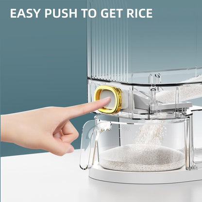 VenDotbi Rice Dispenser, 22-25 Lbs Rice Container with Measuring Cup, Upgraded Built-in Fresh Box, Cereal Dispenser Storage with Lids for Home Kitchen Pantry Rice Soybean Corn-Grey