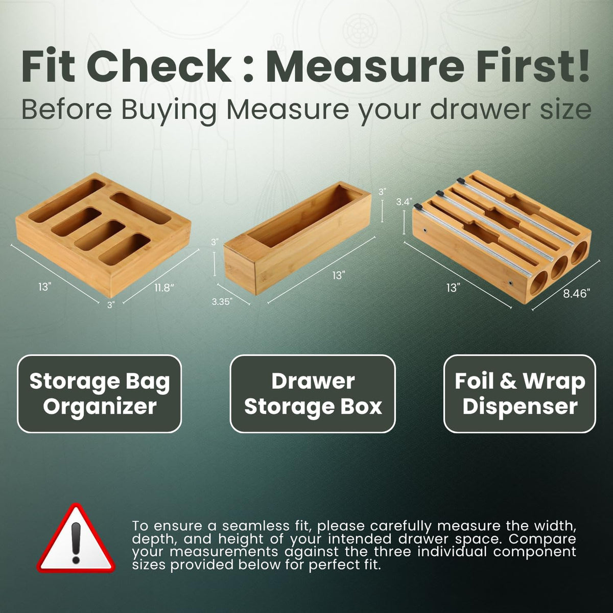 9 IN 1 Storage Bag Organizer for Kitchen Drawer, Bamboo Foil and Plastic Wrap with Cutter, Ziplock Bag Organizer for Gallon, Quart, Sandwich & Snack Bags - Aluminum Foil Organizer