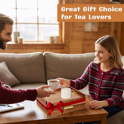 NANXITU Acacia Wood Tea Holder Organizer,Tea Box Organizer Storage Box,Tea Caddy for Tea Bags Organizer Drawer,with12 Compartments Multi-Functional Tea Station Chest for Countertop