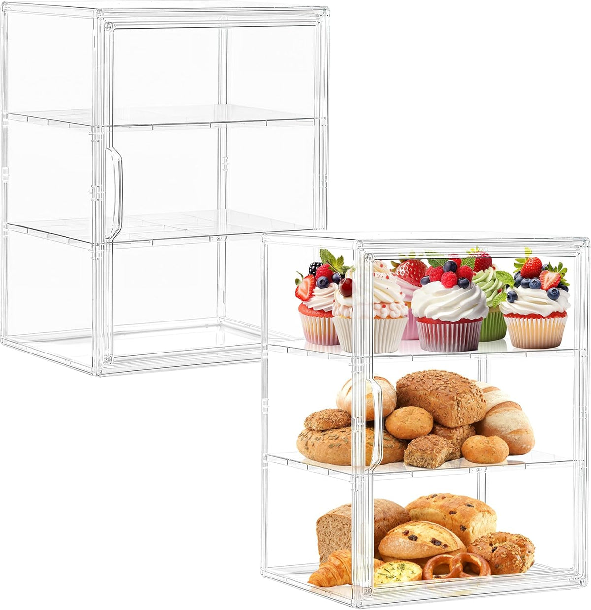 SANKEU Pastry Display Case,Bread Box for Kitchen Countertop,4 Layers Adjustable Clear Bread Storage with Magnetic Door Bakery Pastry Display15.5x11.4x9.8inch，1 Pack