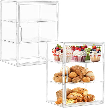 SANKEU Pastry Display Case,Bread Box for Kitchen Countertop,4 Layers Adjustable Clear Bread Storage with Magnetic Door Bakery Pastry Display15.5x11.4x9.8inch，1 Pack