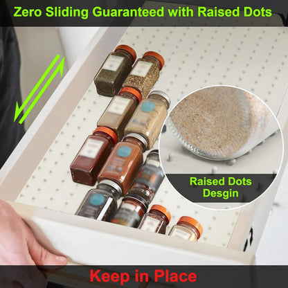 Gosmol Spice Drawer Organizer insert, Adjustable & Non-Slip Silicone Spice Drawer Liner, in Drawer Spice Organizer for Seasoning Jars and Spices Bottles -Grey