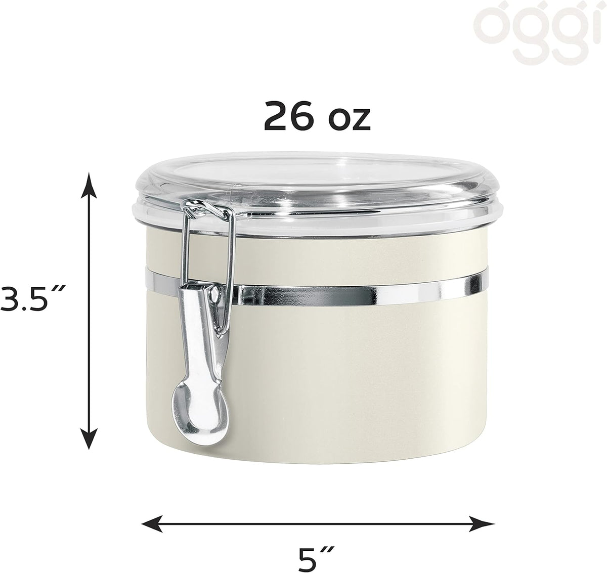 Oggi Stainless Steel Kitchen Canister 152 fl oz - Airtight Clamp Lid, Clear See-Thru Top - Ideal for Kitchen Storage, Food Storage, Pantry Storage. Jumbo Size 8" x 8".