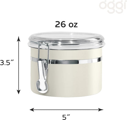 Oggi Stainless Steel Kitchen Canister 152 fl oz - Airtight Clamp Lid, Clear See-Thru Top - Ideal for Kitchen Storage, Food Storage, Pantry Storage. Jumbo Size 8" x 8".