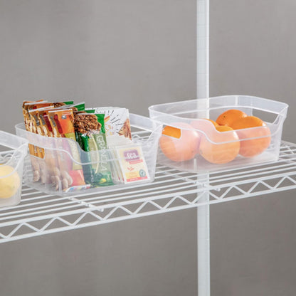 Sterilite 7 x 11 x 14.25 Inch Polished Open Scoop Front Storage Bin with Comfortable Carry Through Handles for Household Organization, Clear
