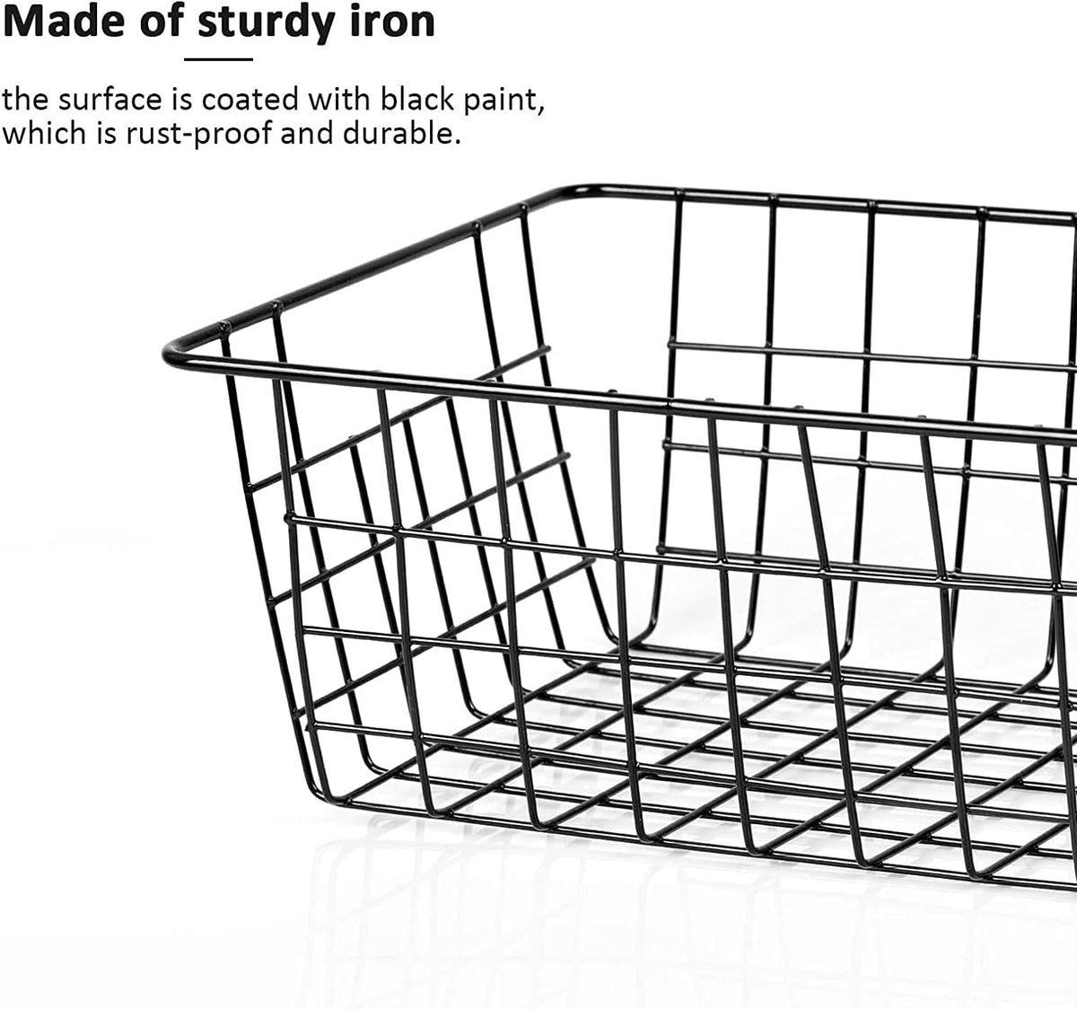 Metal Wire Baskets, Dveda 6 Pack 11.02" x 8.7" x 4.7" Durable Metal Storage Basket, Black Wire Basket with Handles for Cabinets, Pantry Storage, Bathroom, Shelf Organizing