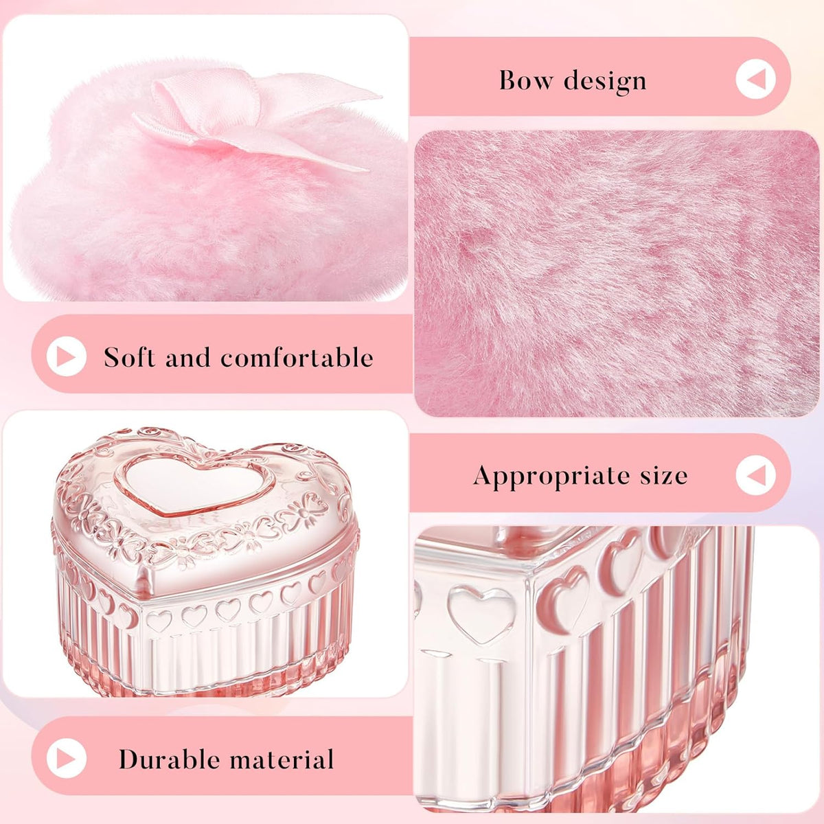 Tioncy 3 Pcs Large Body Powder Puff and Container Valentine's Day gift Powder Container with Puff Crystal Case Soft Washable Reusable Velour Face Body Glitter Wet Dry Makeup (Classic,Clear)