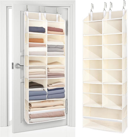 ULG Over The Door Organizer with 6 Large Pockets 12 Side Pockets, 50lbs Weight Capacity Door Hanging Organizer for Bedroom, Bathroom, Pantry, Nursery Storage, Beige