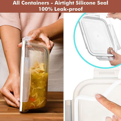 8 Cups/ 63 Oz 4 Piece (2 containers + 2 Lids) Large Glass Food Storage/ Baking Containers with Locking Lids . Ideal for Storing food, vegetables or fruits. BPA Free & Leak Proof -Microwave, Oven Safe