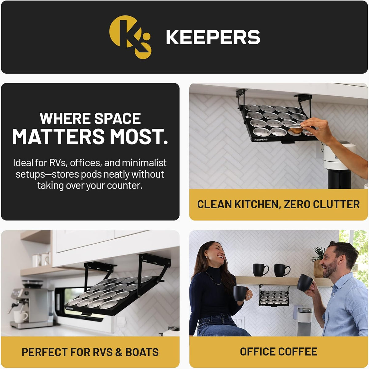 COFFEEKEEPERS KEEPERS Under Cabinet K Cup Holder with Swing-Down Access – Space-Saving Coffee Pod Holder and K Cup Organizer for 24 Pods – Steel Coffee Pod Organizer with Easy DIY Installation