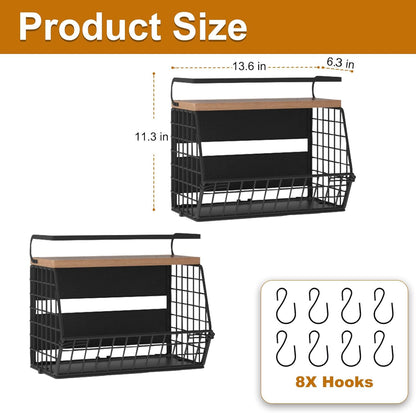 Magnetic Shelf for Fridge,Hanging Wall Basket for Potato Onion Fruit and Vegetable Storage Bins,Large Produce Container Magnetic Spice Rack for Refrigerator Kitchen Counter Pantry,Black