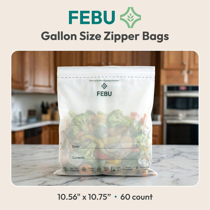 FEBU Compostable Food Storage Bags Variety Pack, 260 Count | Compostable & Biodegradable | PFAS & BPA Free | Drawer Organizer Box | 90 Snack, 90 Sandwich, 50 Quart, 30 Gallon
