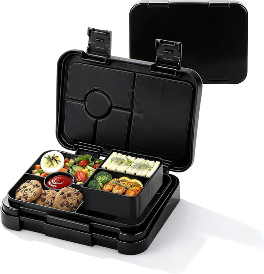 Bento Lunch Box for Kids, 6 Compartments BPA Free, Dishwasher Safe Back to School Snack Bento Lunch Containers Boxes, Ideal Portion Sizes for On-the-Go Meal, Ages 3+, School, Green Patterned