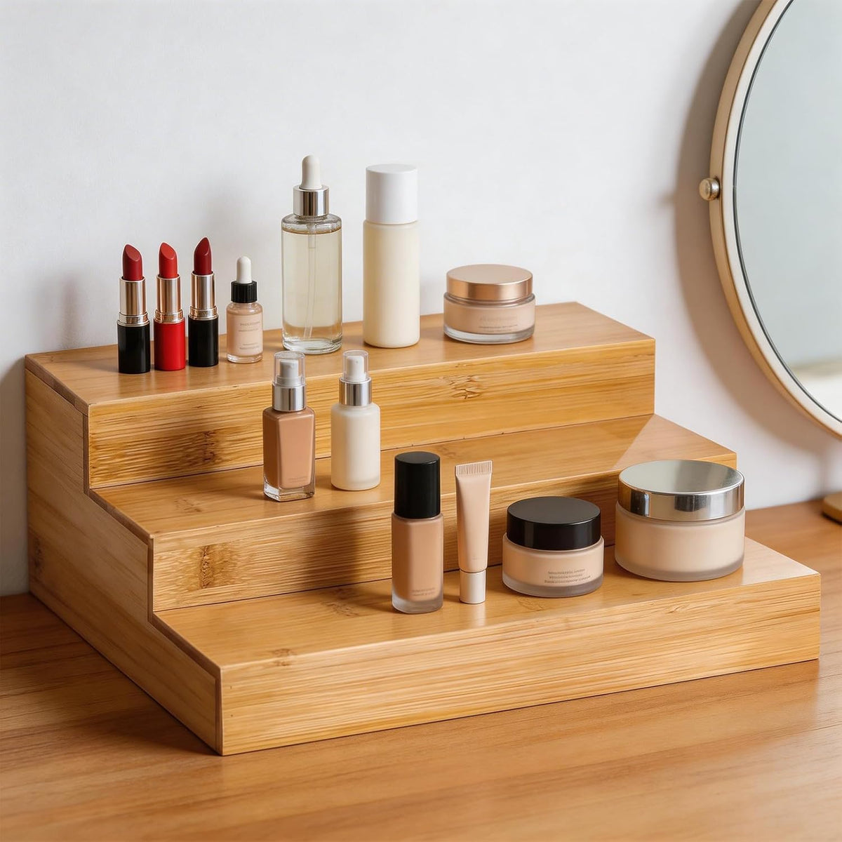 Spice Rack Organizer for Cabinet - 2PCS 11.8in Bamboo Spice Shelf | 3 Tier Seasoning Organizer for Countertop, Kitchen, Pantry - Apply to Standard Spice Jars, Vitamin Bottles, Sauce Cans