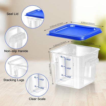 4 pcs 4qt Food Storage Containers with Lid, Square Clear Commercial Food Storage Containers with Handle and Scale for Food Storage in Home Kitchen & Dining (Green)