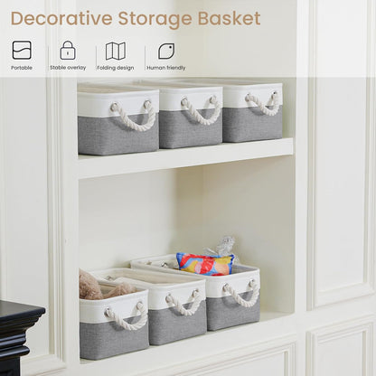 Large Storage Baskets- 15.7x11.8x8.26 inch Storage Bins for Shelves and Closet Organizing, Foldable Fabric Bin for Home Organization Clothes and Laundry (3-Pack, White&Khaki)