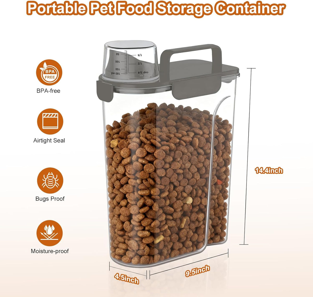 Uppetly Dog Cat Food Storage Container, 5-7Lbs Pet Food Containers, Airtight Cat Food Container with Portable Handle & Measuring Cup, Small Animal Dry Food Dispenser for Dogs, Cats and Birds
