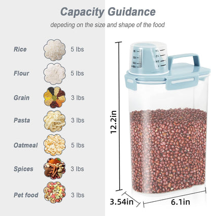 LEAWALK Airtight 4 LBS Rice/Cereal/Dry Food Storage Container BPA Free, 2.11Qt Clear Plastic Kitchen and Pantry Organization Bin Suitable for Oats, Flour, Sugar, Pasta, Pet Food, etc (Clear Grey)
