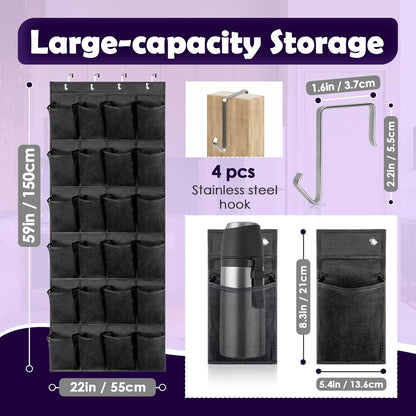 Over The Door Water Bottle Organizer for Stanley, Multi-Functional 24 Pockets Water Bottle Organizer for Door, Foldable Wall-Mounted Design, Over The Door Cup Holder for Kitchens and RV