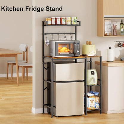 Yuyetuyo Mini Fridge Stand with Storage Shelves, Wine Cabinet, Microwave Stand, Coffee Bar, TV Stand, Bakers Rack, Beverage Refrigerator Table Adjustable for Dorm Apartment Kitchen Rustic Brown