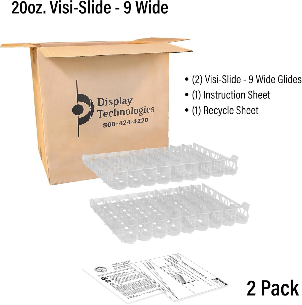 Visi-Slide 20oz Soda Beverage Dispenser - Gravity Fed Glide for Angled Shelves for Coolers, Commercial Refrigerators, Cold Vaults (Pack of 6) Drink Organizer for Cans, Bottles and More