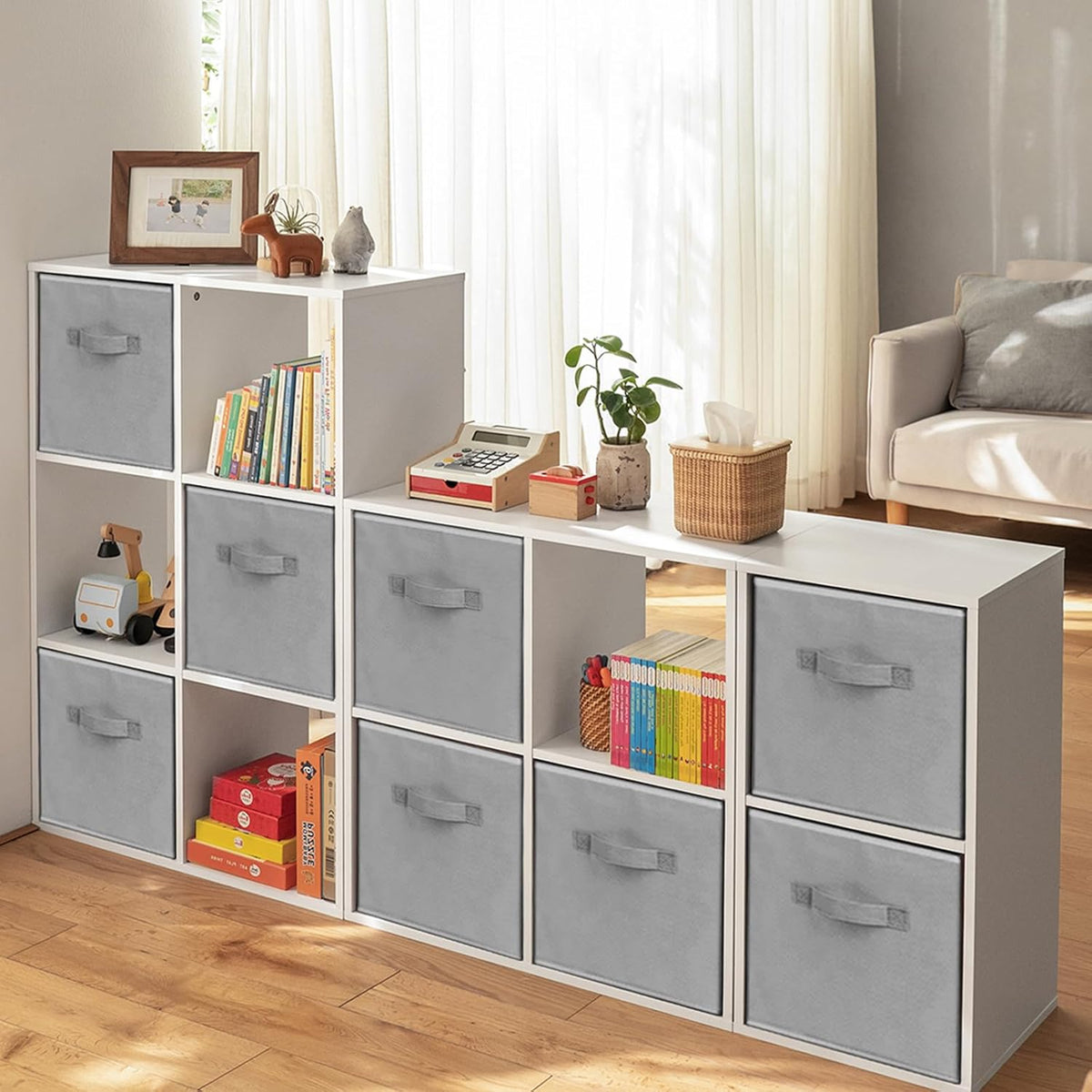 Criusia Large Storage Cubes, 13x13 Cube Storage Bins (Set of 10), Fabric Collapsible Storage Bins with Dual Handles, Foldable Cube Baskets for Shelf, Closet Organizers and Storage Box (Grey)