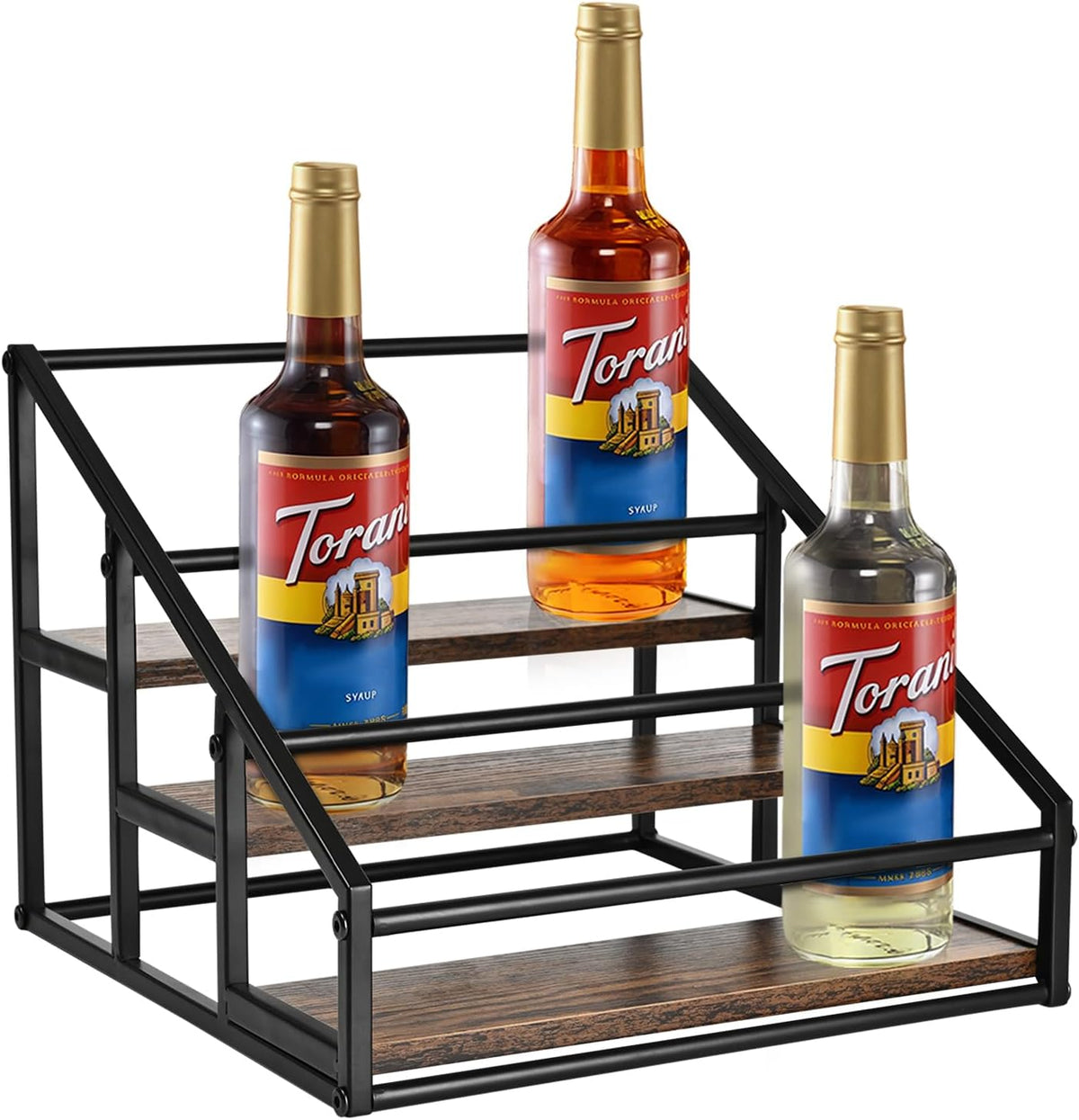 Coffee Syrup Organizer Rack, Liquor Bottle Display Shelf, Spice Racks, 4-Tier 16 Syrup Bottles Holder Stand for Coffee Bar Kitchen Small Wine Rack for Bar Family Storage for Syrup Wine Dressing
