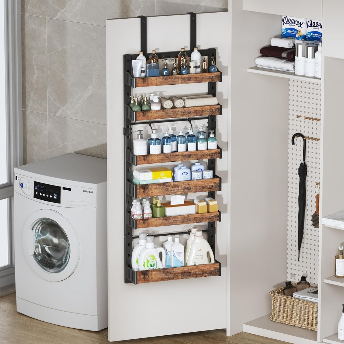 8-Tier Over The Door Pantry Organizer, Heavy-Duty Metal Wall Mount or Hanging Spice Rack, behind the door storage Shelves with Adjustable Basket, Back of Door Organizer for Kitchen Cabinet and Closet