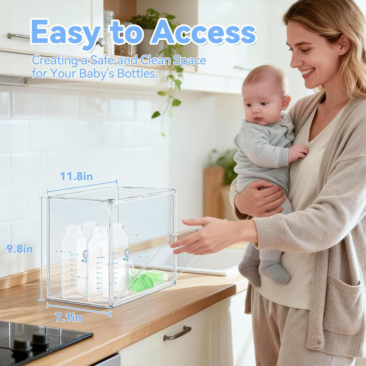 Baby Bottle Storage Organizer, Large 3 Tier Acrylic Bottle Storage Organizer Container for Countertop, Clear Plastic Bottle Station Organizers for Kitchen Cabinet Vanity Bathroom, Gifts for New Mom
