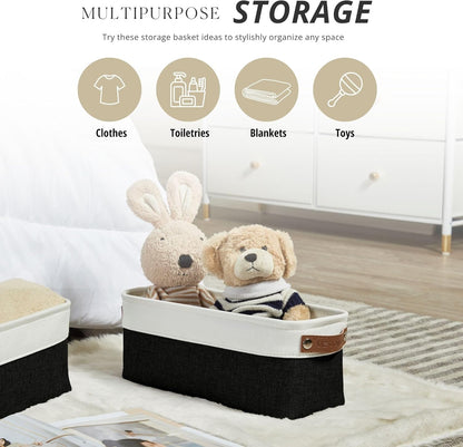 DECOMOMO Storage Bins, Large Fabric Storage Baskets for Shelves, Decorative Linen Closet Organizer, 15 x 11 x 9.5 inches (Beige & White, 3 Pack)