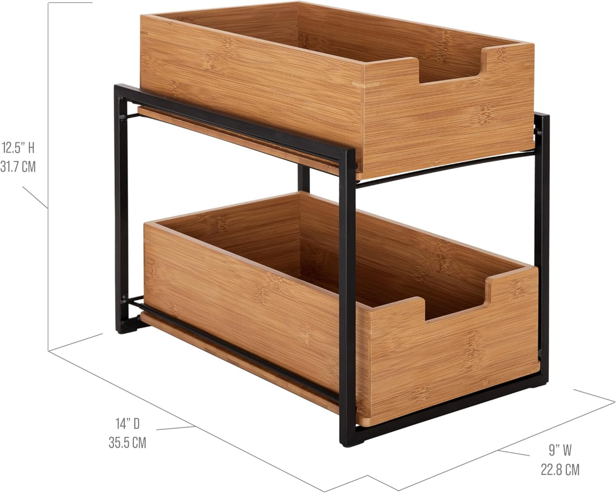 Seville Classics Bamboo Premium Organizer Storage Bins for Kitchen Silverware, Pantry, Closet, Office Desk, Pens, Utensils, Makeup, K Cup, Bamboo, Bag Holder Bin Set