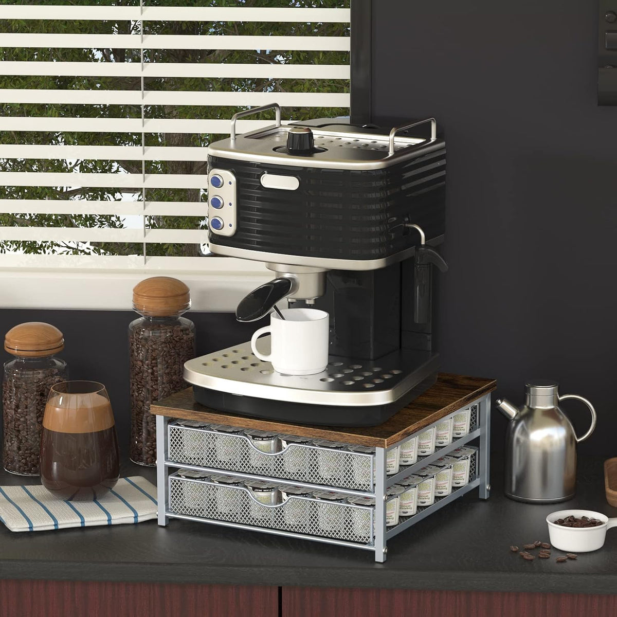 Coffee Pod Holder For Counter, Coffee Pod Drawer for K Cup Storage Drawer Holder, 72 Capacity Pods Storage Organizer Cups Capsule with Sliding Baskets for Coffee Station, Black