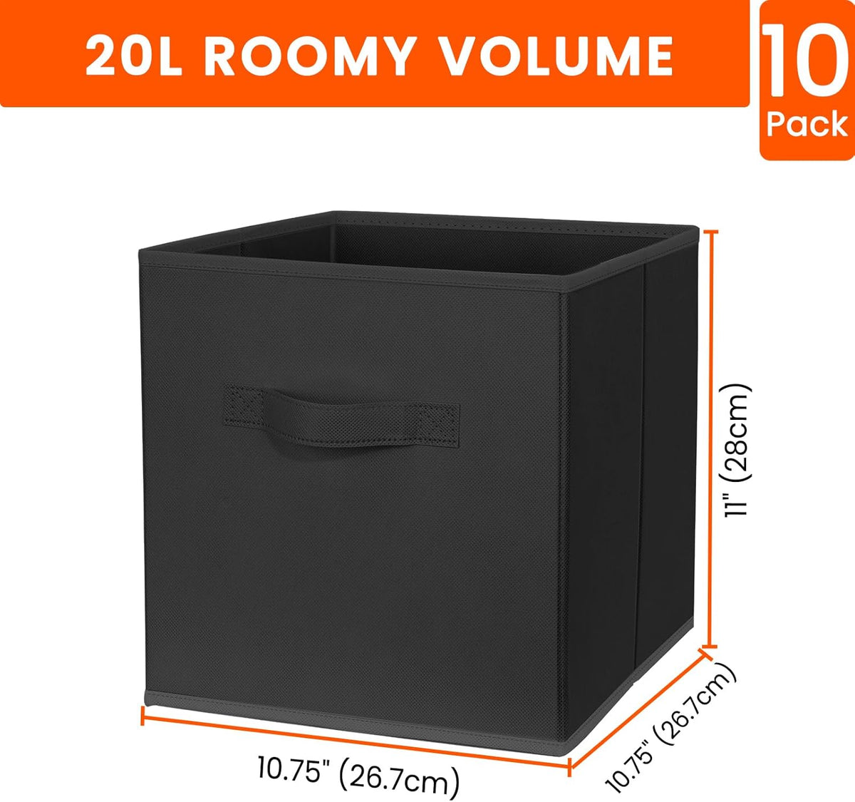 Criusia Large Storage Cubes, 13x13 Cube Storage Bins (Set of 10), Fabric Collapsible Storage Bins with Dual Handles, Foldable Cube Baskets for Shelf, Closet Organizers and Storage Box (Grey)