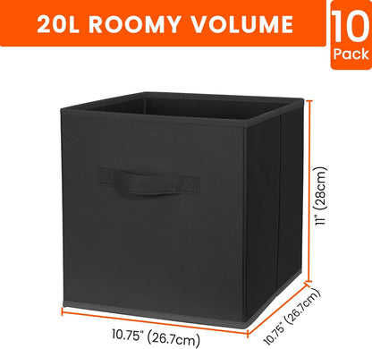 Criusia Large Storage Cubes, 13x13 Cube Storage Bins (Set of 10), Fabric Collapsible Storage Bins with Dual Handles, Foldable Cube Baskets for Shelf, Closet Organizers and Storage Box (Grey)