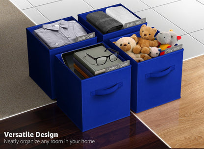 Sorbus Foldable Storage Cubes - 6 Fabric Baskets for Organizing Pantry, Closet, Shelf, Nursery, Playroom, Toy Box, Cubby -11 Inch Dual Handle Collapsible Closet Organizers and Storage Bins (Navy Blue)
