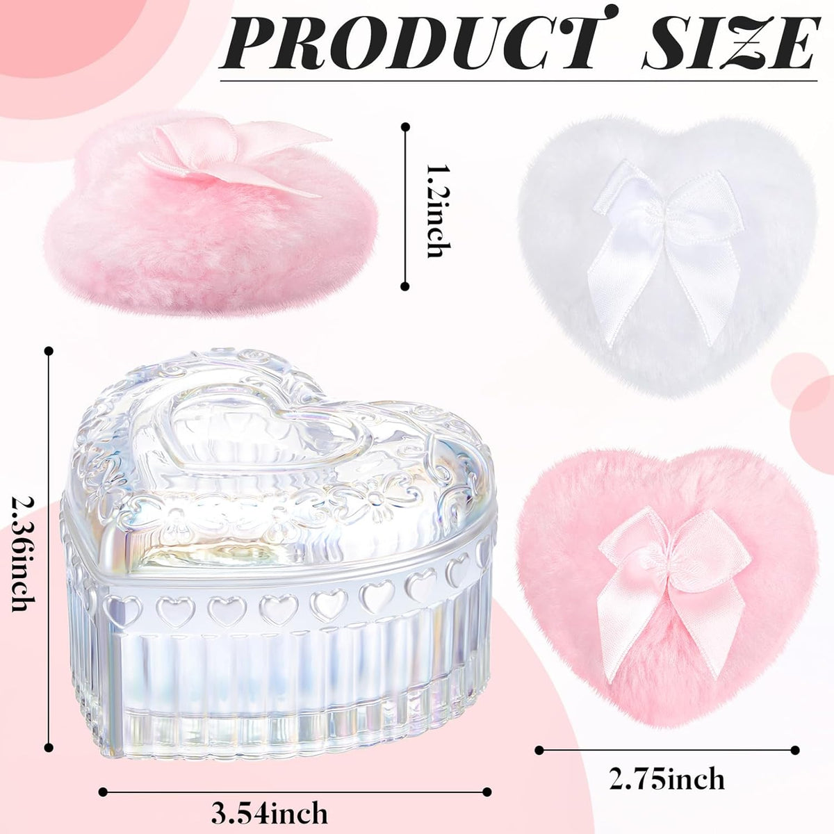 Tioncy 3 Pcs Large Body Powder Puff and Container Valentine's Day gift Powder Container with Puff Crystal Case Soft Washable Reusable Velour Face Body Glitter Wet Dry Makeup (Classic,Clear)