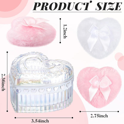 Tioncy 3 Pcs Large Body Powder Puff and Container Valentine's Day gift Powder Container with Puff Crystal Case Soft Washable Reusable Velour Face Body Glitter Wet Dry Makeup (Classic,Clear)