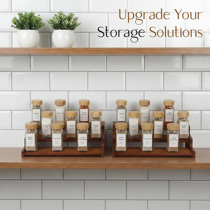 Spice Rack Organizer for Cabinet, 18in Bamboo Tiered Spice Rack，Used for Kitchen Countertops and Food Storage Room Organizer，Specially Designed for Jars and Spice Bottles(Bamboo, L)