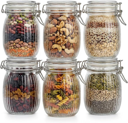 17oz Airtight Glass Jars, 6 Pack Clamp Lid Canisters, Small Food Storage Containers for Spices, Nuts, Snacks, Canning Jar for Jams & Pickling, Pantry Organization