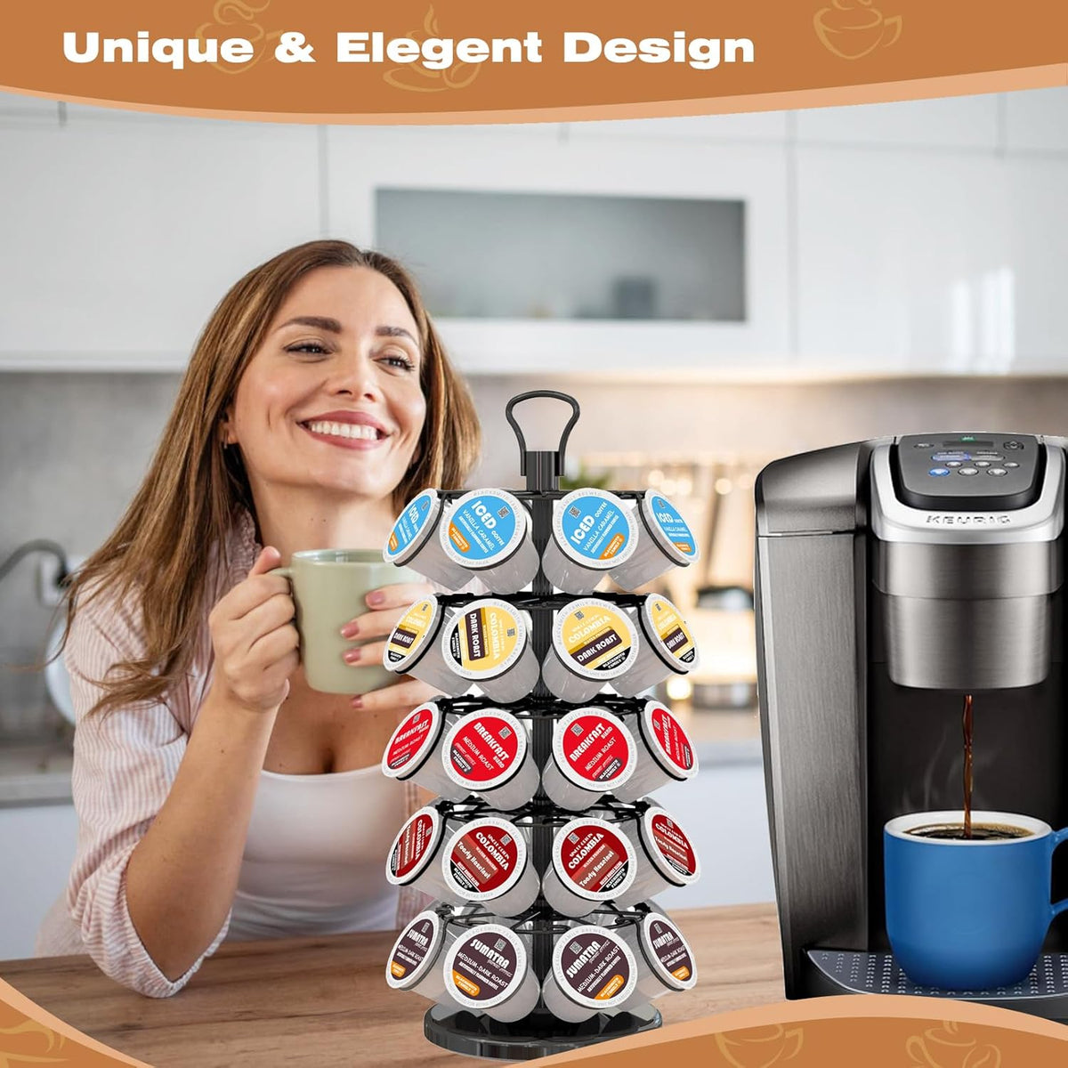 BLACKSMITH FAMILY 36 K Cup Pod Carousel Easy Assembly Design K Cup Holders,K Cup Holder, K Cups Holder,K Cup Carousel, 4-Tier Coffee Pods Holder Storage Organizer Stand,Glossy Black