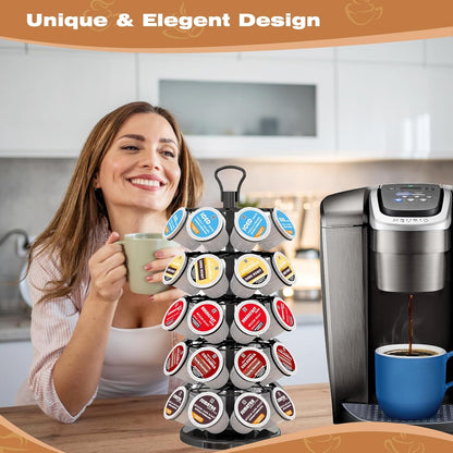 BLACKSMITH FAMILY 36 K Cup Pod Carousel Easy Assembly Design K Cup Holders,K Cup Holder, K Cups Holder,K Cup Carousel, 4-Tier Coffee Pods Holder Storage Organizer Stand,Glossy Black