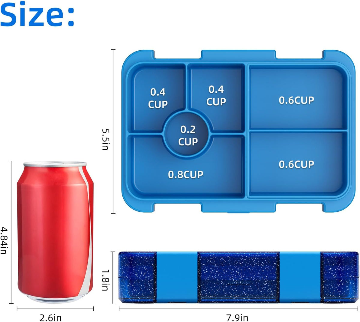 Bento Lunch Box for Kids, 6 Compartments BPA Free, Dishwasher Safe Back to School Snack Bento Lunch Containers Boxes, Ideal Portion Sizes for On-the-Go Meal, Ages 3+, School, Green Patterned